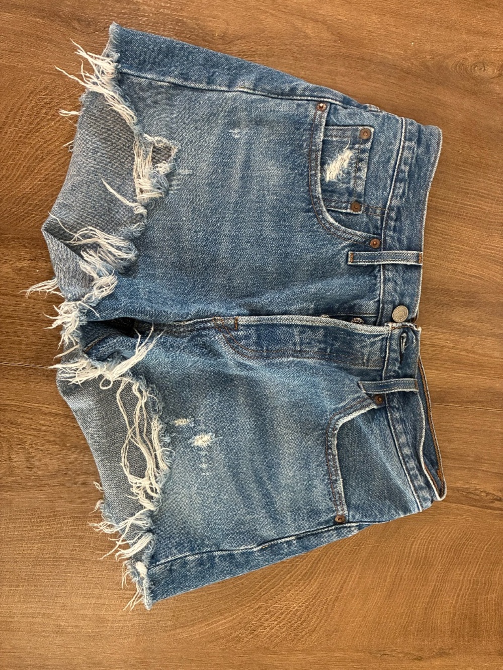 Levi’s Premium 501 High Rise Cutoff Denim Shorts W27 Distressed Button Fly